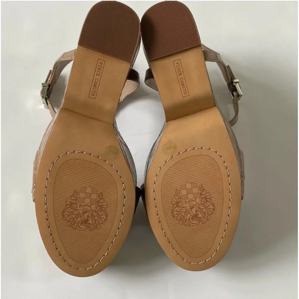 New Vince Camuto Celvina Platform Wedge Crepe Croc Leather Sandals Size 9.5